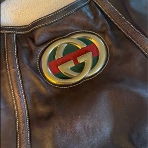 Authentic Dark Brown Leather Gucci Hobo Shoulder Bag